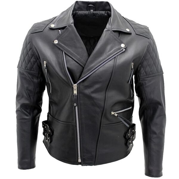 Mens-Black-Biker-Real-Cowhide-Leather-Jacket