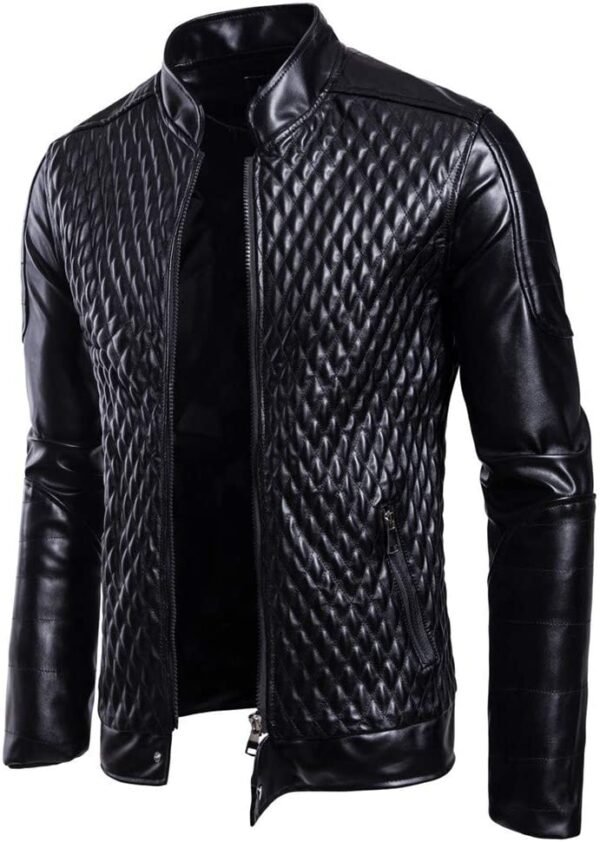 Men's Quilted Black Cafe Racer Real Sheepskin Leather Jacket